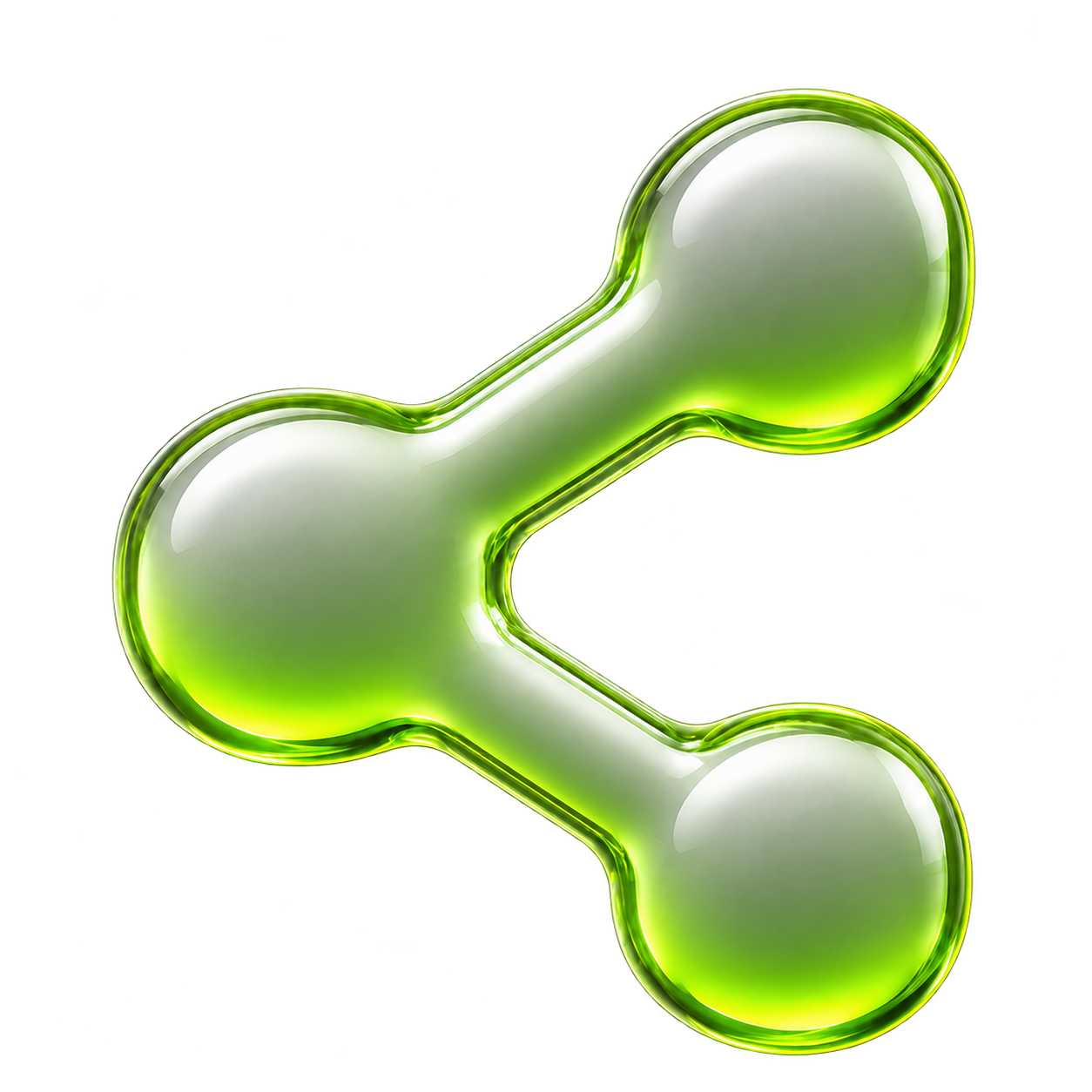 Sculptural chrome and lime glass sharing symbol